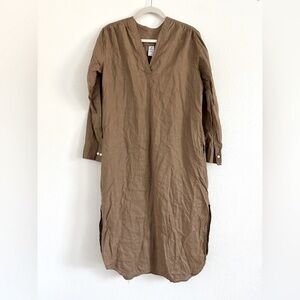 FELIX Linen Shirt Pullover Midi Dress Brown - VNeck - NWOT - Medium -Long Sleeve